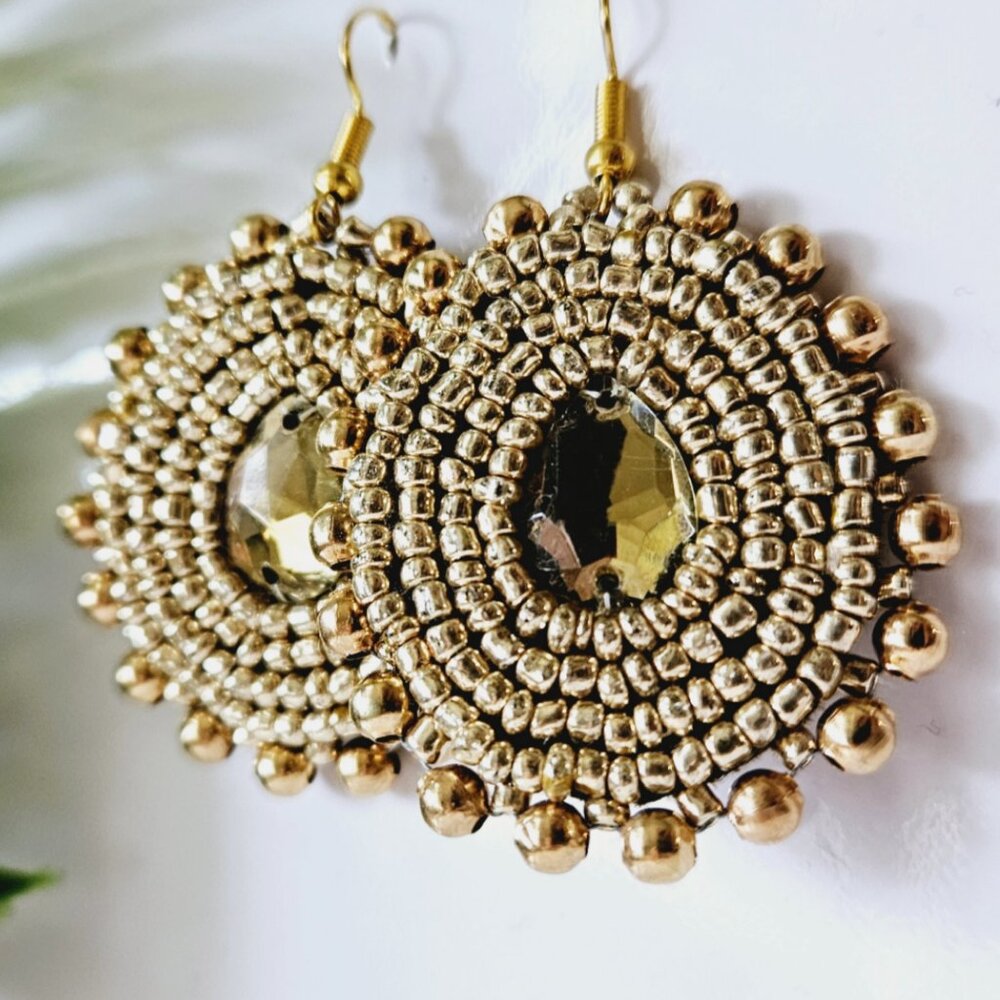 2/$27 | Gold Shield Beaded Indigenous Hoop Earrings | Handmade